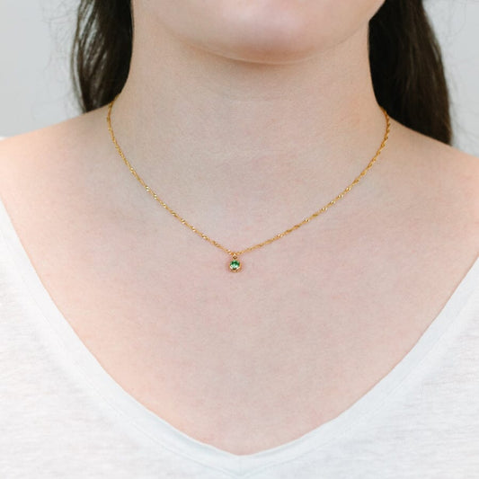 Round Bezel Birthstone Necklace - August Necklaces athenadesigns