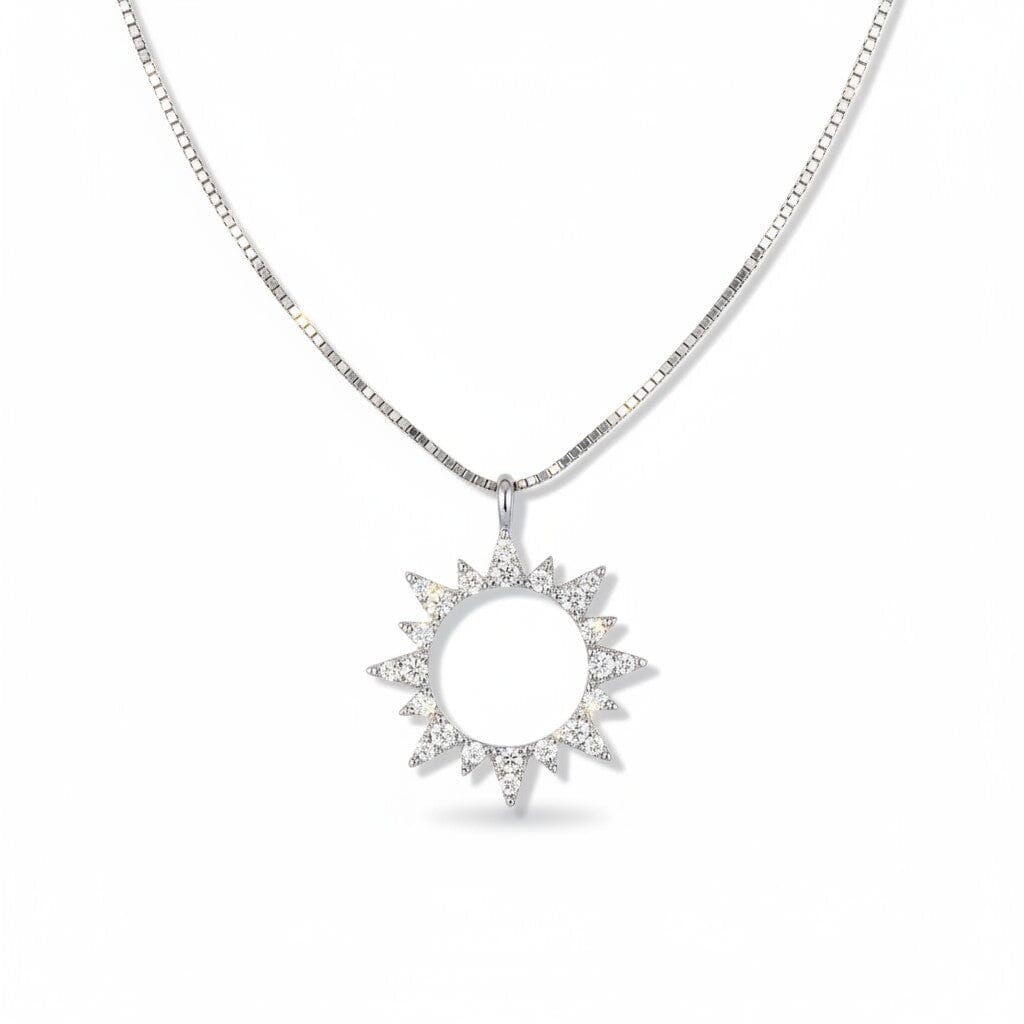 Open CZ Pave Sun Necklace Necklaces athenadesigns Silver: NCP40065