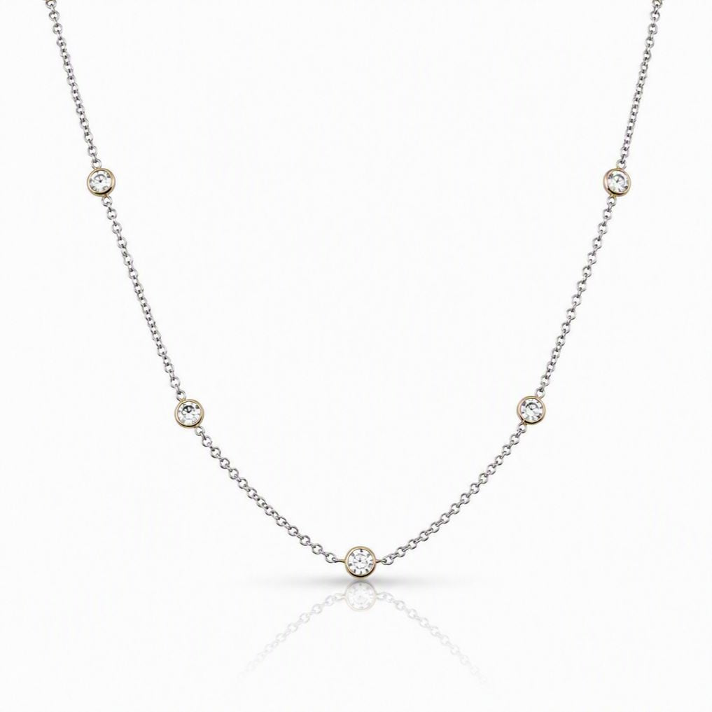 Two-Tone Bezel CZ Necklace Necklaces athenadesigns NCSG445