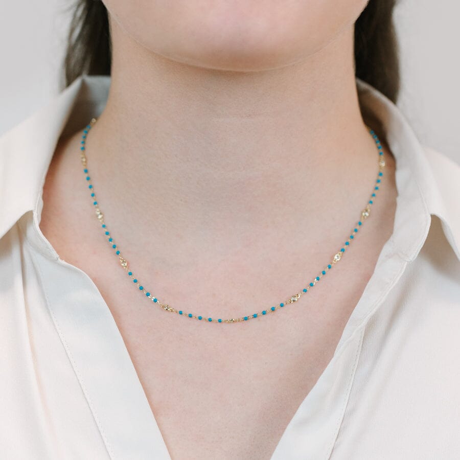 Turquoise Beaded Bezel Necklace Necklaces athenadesigns