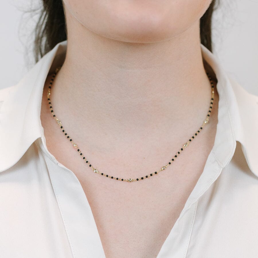 Black Beaded Bezel Necklace Necklaces athenadesigns