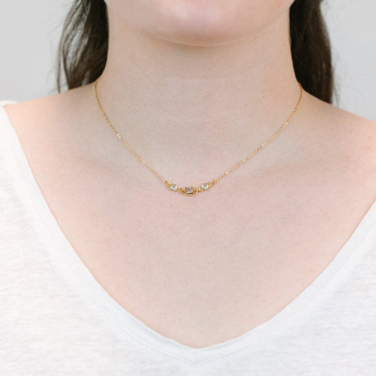 Square Bezel Birthstone Necklace - April Necklaces athenadesigns