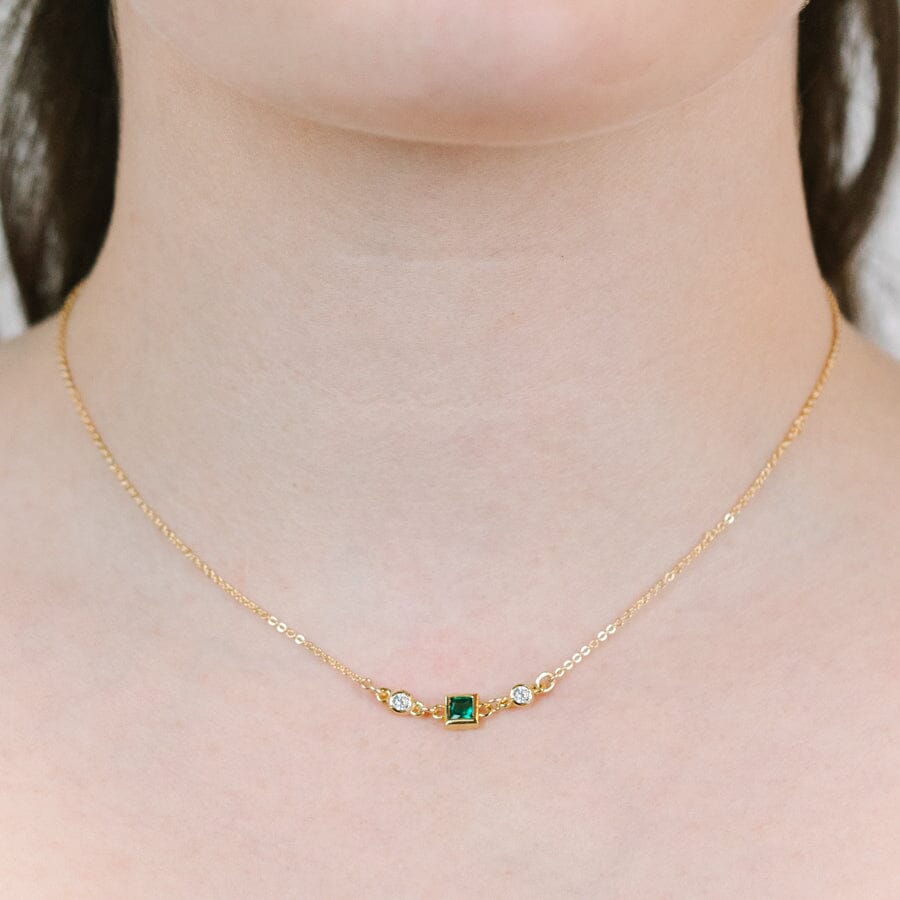 Square Bezel Birthstone Necklace - May Necklaces athenadesigns