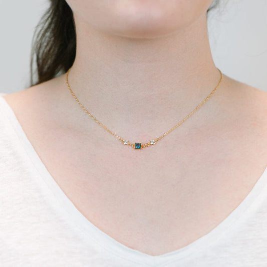 Square Bezel Birthstone Necklace - December Necklaces athenadesigns