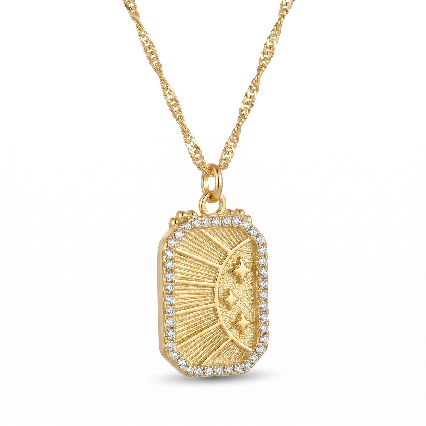 Celestial Stars & CZ Frame Necklace Necklaces athenadesigns NGCP458ST Gold