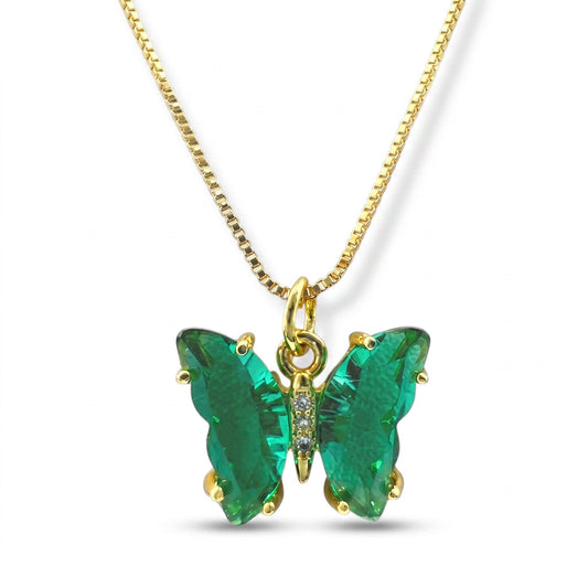 Glass Butterfly Pendant Necklace Emerald Necklaces athenadesigns NGCP5BFLEM