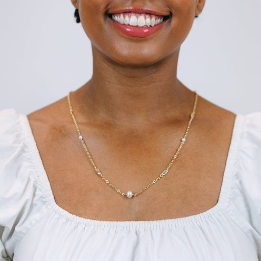 Pearl & CZ Necklace Necklaces athenadesigns