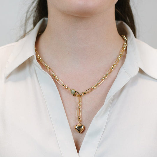 Circle Link Chain Lariat Necklace w/Heart Charm Necklaces athenadesigns