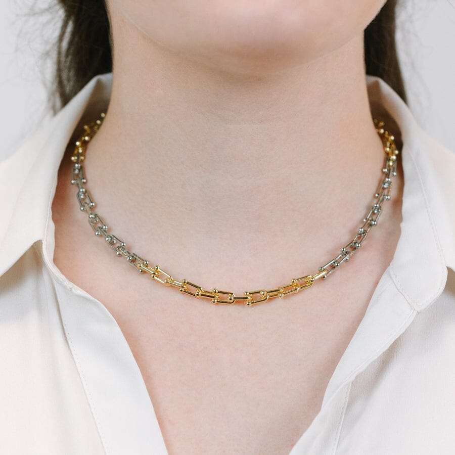 Thin U-Link Two Tone Necklace Necklaces athenadesigns