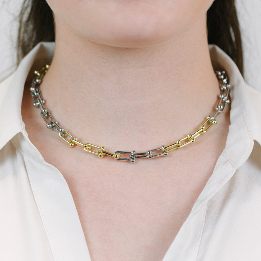 Thick U-Link Two Tone Chain Necklace Necklaces athenadesigns