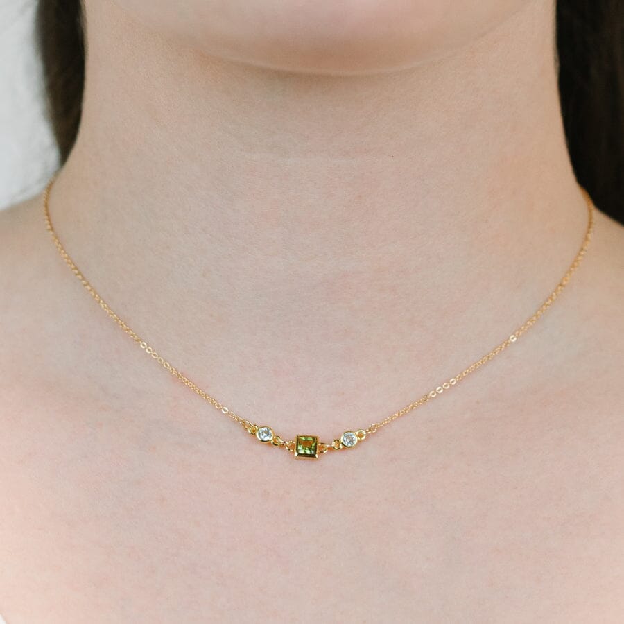 Square Bezel Birthstone Necklace - August Necklaces athenadesigns