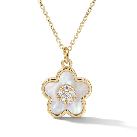 Flower & CZ Pendant Necklace Necklaces athenadesigns NGSS485