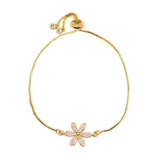 Flower CZ Pull Chain Bracelet Bracelets athenadesigns PGBT6FLW Gold