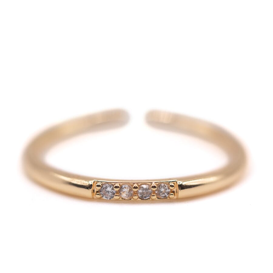 Double Thin Band with CZ Adjustable Ring - Gold Rings athenadesigns RG32CZ Gold