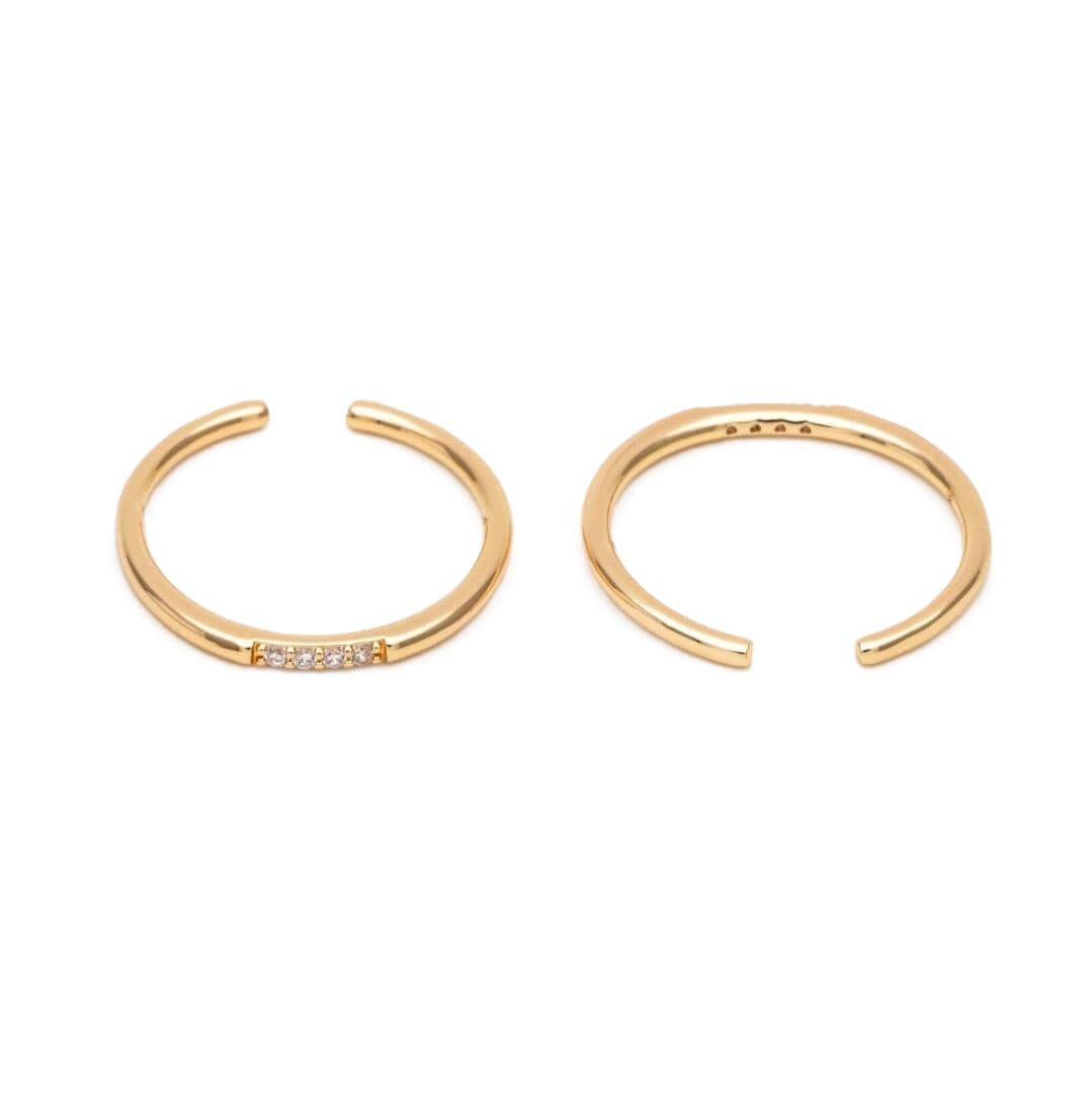 Double Thin Band with CZ Adjustable Ring - Gold Rings athenadesigns RG32CZ Gold