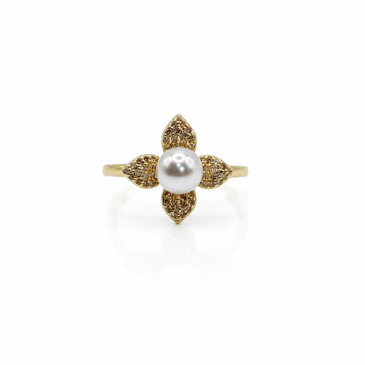 CZ Flower & Pearl Ring Rings athenadesigns