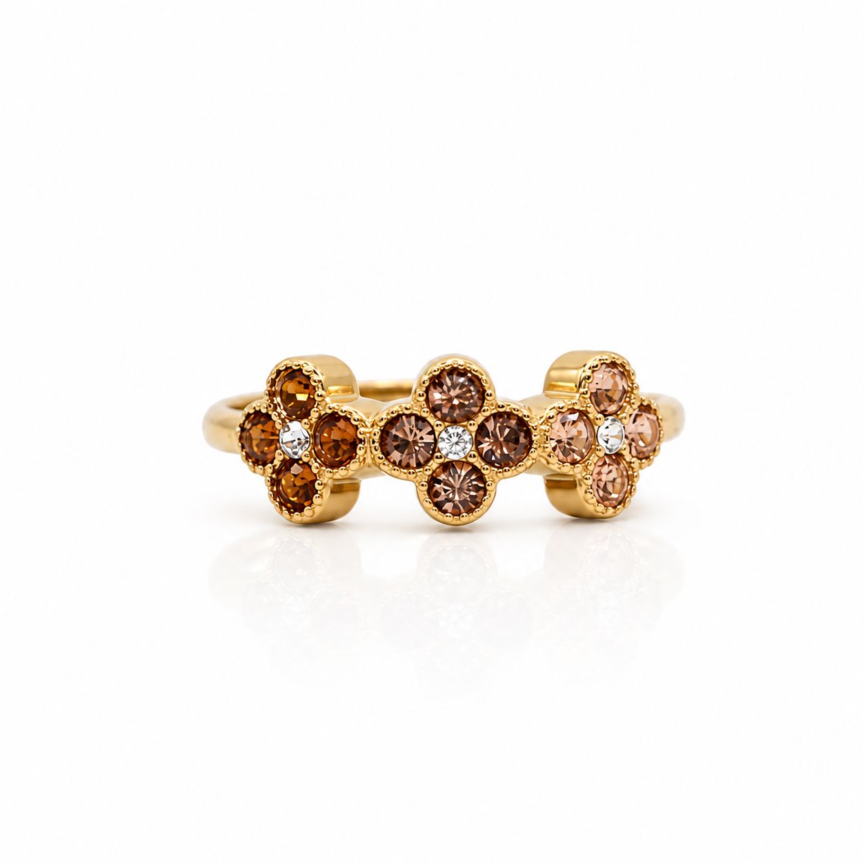 Triple Clover CZ Ring Rings Hotlife RGST533 Champagne Multi