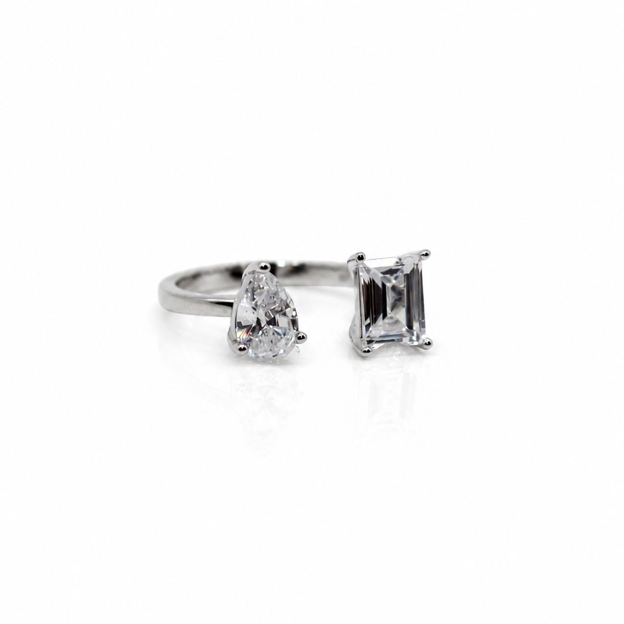 CZ Pear & Rectangle Ring Rings Iishii Designs RS2/4508 Silver