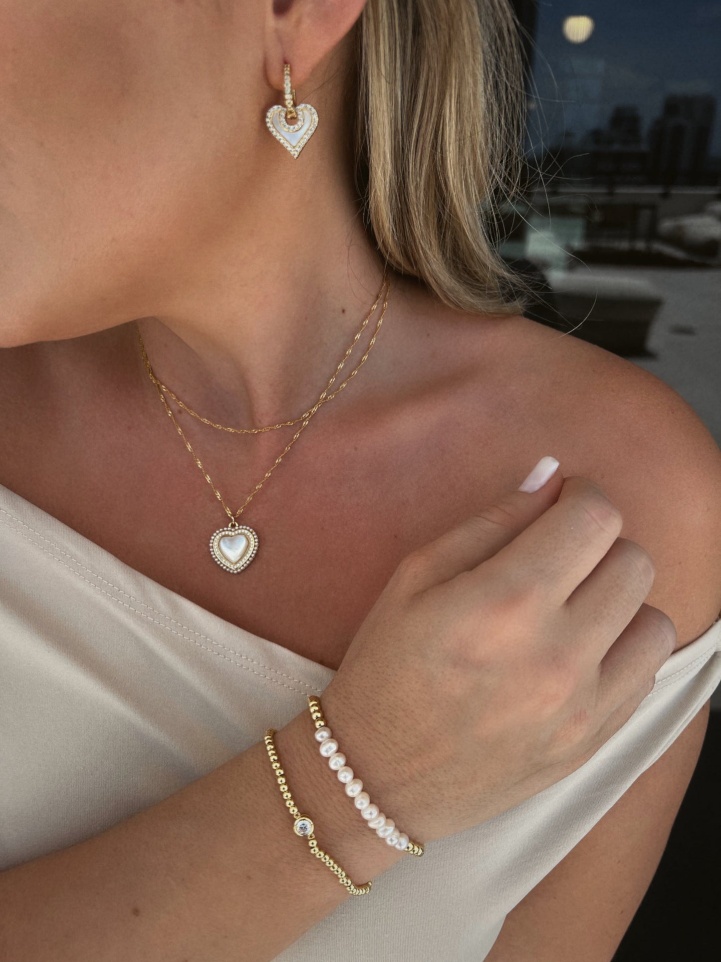 Mother of Pearl, Pearl & CZ Heart Pendant (NGCP465MOP) Necklaces athenadesigns