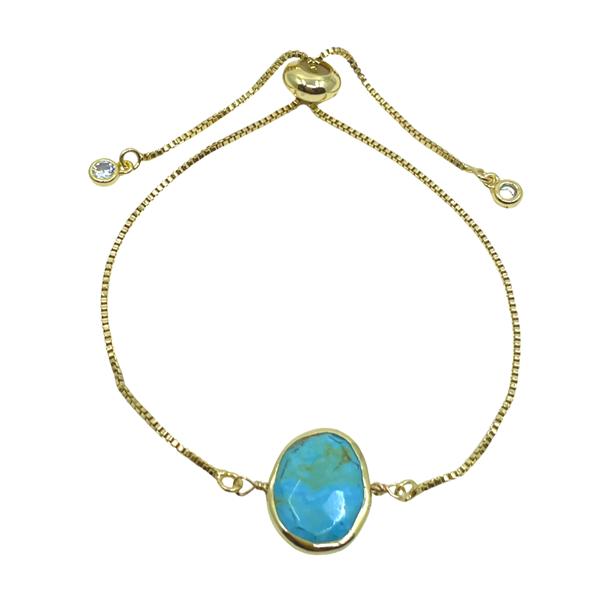 Pull Chain Bracelet Bezel Set Oval Gemstone Turquoise (PGBT708TQ