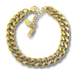 Stainless Steel 'Cuban' Chain: Gold Plated And CZ Bracelet: (BGSS4450) Bracelet athenadesigns 