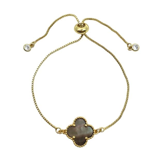 Clover Charm on Plated Gold Pull Chain Bracelet: Abalone (PBT4CLVAB) Bracelet athenadesigns