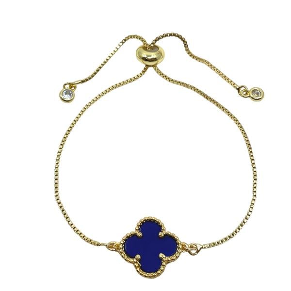 Clover Charm on Plated Gold Pull Chain Bracelet: Lapis (PBT4CLVLP) Bracelet athenadesigns