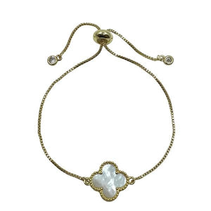 Clover Charm on Plated Gold Pull Chain Bracelet: Mother of Pearl (PBT4CLVMOP) Bracelet athenadesigns 
