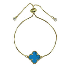 Load image into Gallery viewer, Clover Charm on Plated Gold Pull Chain Bracelet: Turquoise (PBT4CLVTQ) Bracelet athenadesigns