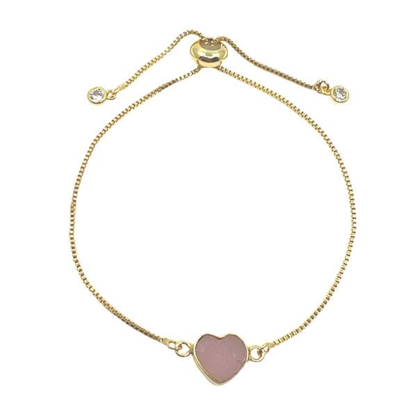 Heart: Semi Precious Stone on Pull Chain : Rose Quartz (PBT67PO) Bracelet athenadesigns