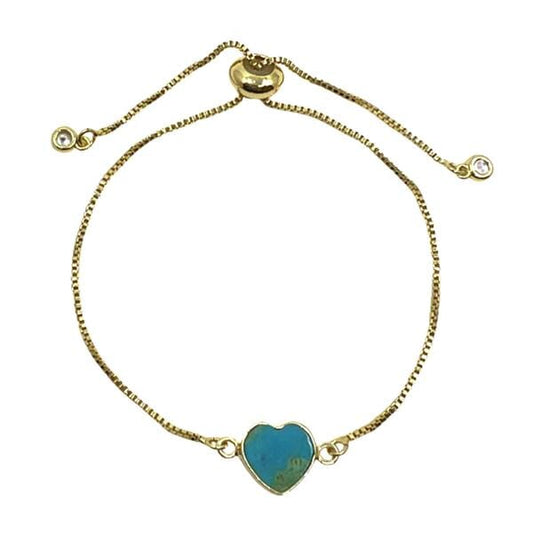 Heart: Semi Precious Stone on Pull Chain : Turquoise (PBT67TQ) Bracelet athenadesigns