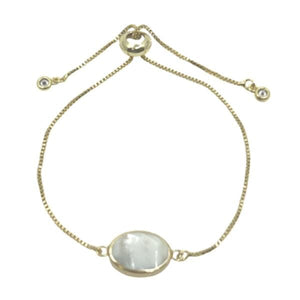 Mother of Pearl: Flat Oval on Plated Pull Chain (PGBT43MOP) Bracelet athenadesigns 