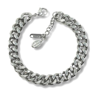 Stainless Steel 'Cuban' Chain: rhodium Plated And CZ Bracelet: (BSS4450) Bracelet athenadesigns 