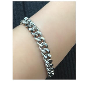 Stainless Steel 'Cuban' Chain: rhodium Plated And CZ Bracelet: (BSS4450) Bracelet athenadesigns 