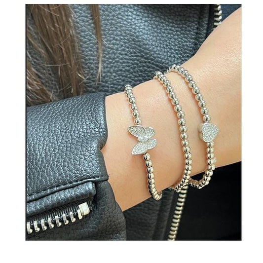Beaded Bracelet With Pave Butterfly: Silver Plated (BS45BFLY) Bracelet athenadesigns