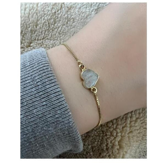 Heart: Semi Precious Stone on Pull Chain : Moonstone (PBT67MN) Bracelet athenadesigns