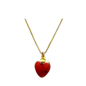 Enamel Lage Strawberry on 18kt Gold Fill Chain Necklace (NGCH4BRYL) Necklaces athenadesigns 