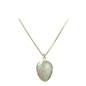 Mother of Pearl: Carved Bezel Set Leaf on 18kt Gold Fill Chain (NGCP43LF) Necklaces athenadesigns 