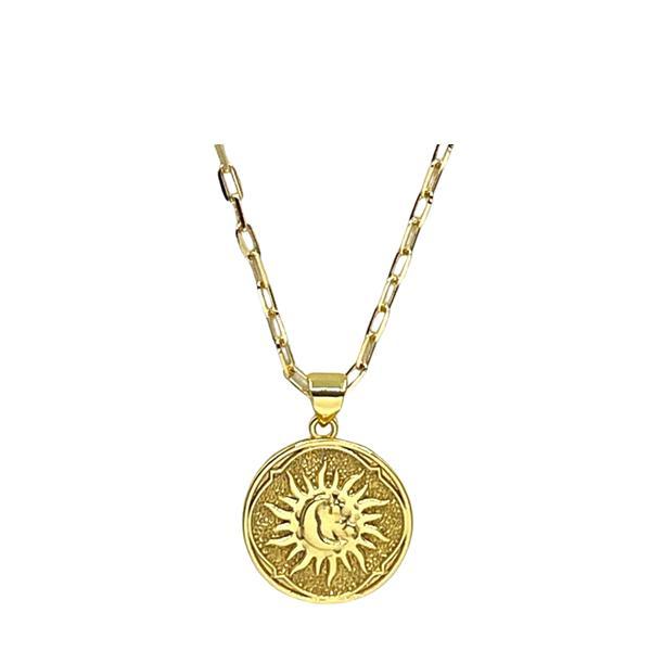 Charm: Sun and Moon in Gold Disk on 18kt Gold Fill Chain (NGCP46SNMN) Necklaces athenadesigns 