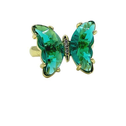 Adjustable Glass Butterfly Ring: Emerald (RG5BFLYEM) Rings athenadesigns
