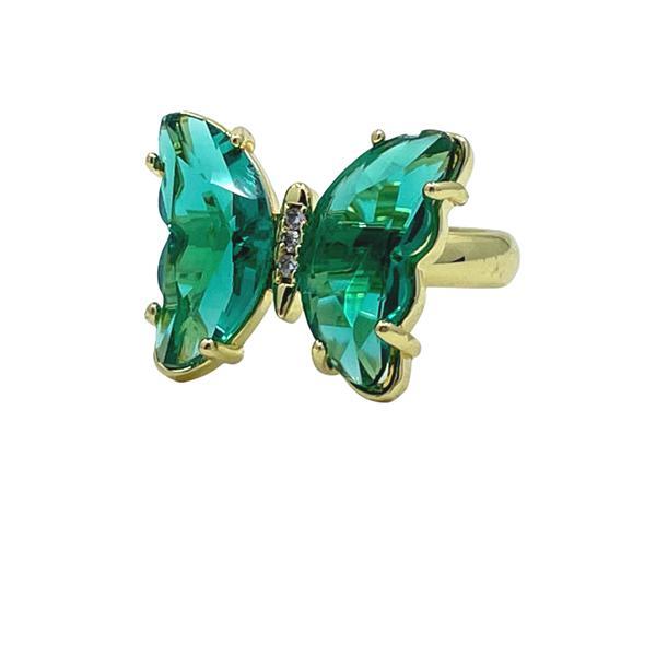 Adjustable Glass Butterfly Ring: Emerald (RG5BFLYEM) Rings athenadesigns