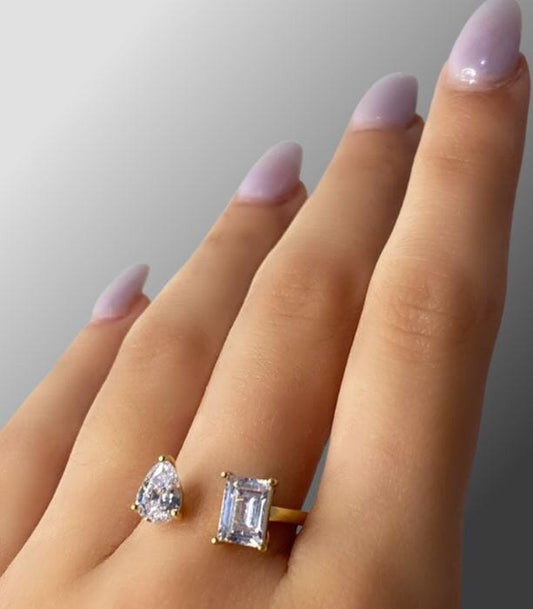 Adjustable Ring: Pear And Rectangle CZ (RG2/4508) Rings athenadesigns