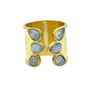 Open Cuff Gold Plated Ring: Moonstone (RG47MN) Rings athenadesigns 