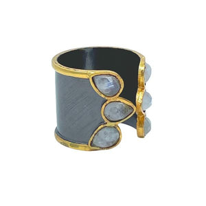 Open Cuff Gunmetal/Gold Plated Ring: Moonstone (RXG47MN) Rings athenadesigns 