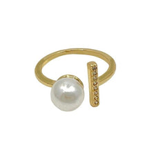 Load image into Gallery viewer, Adjustable Ring: Pearl and CZ Bar: 18kt Gold Fill (RG435) Rings athenadesigns