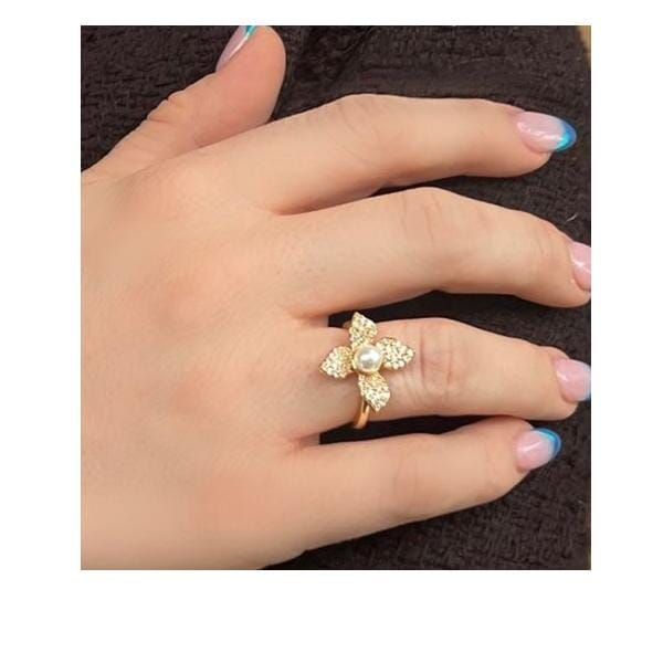 Adjustable Ring: CZ Flower & Pearl (RG453) Rings athenadesigns