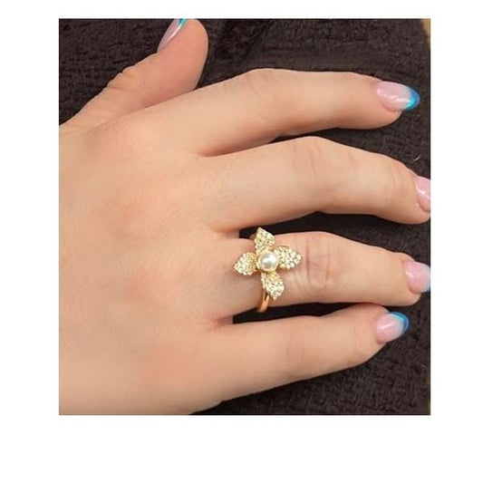 Adjustable Ring: CZ Flower & Pearl (RG453) Rings athenadesigns