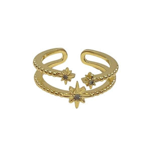Adjustable Ring: Double CZ Band With Stars: 18kt Gold Fill (RG2/45STR) Rings athenadesigns 