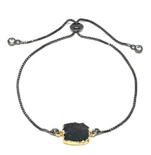 Load image into Gallery viewer, Electroform Stone Pull Bracelet: Black Druzy (PBXT748DZX) Also on Gold Chain Bracelet athenadesigns Gunmetal 
