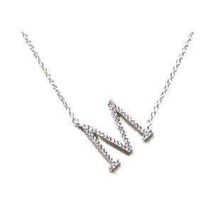 Initial Pave Necklaces: Letters M-R: Sterling Silver & Gold Vermeil (NCH45M) Necklaces athenadesigns Silver M 